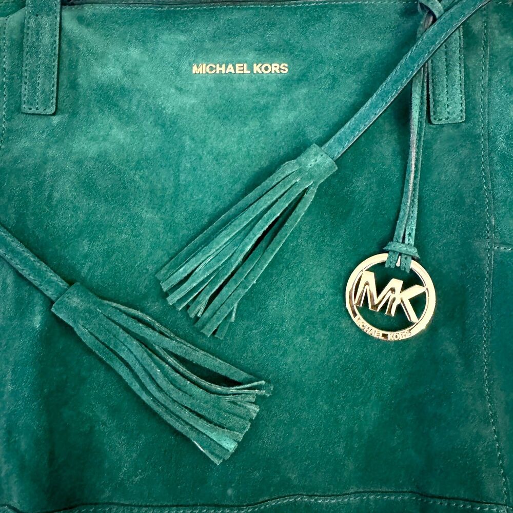 Michael Kors Ashbury Large Suede Grab Bag - Emerald, Gold Accents, Dust Bag - Picture 12 of 12